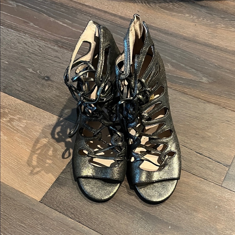 Louise et Cie Black and Gold Strappy Heels